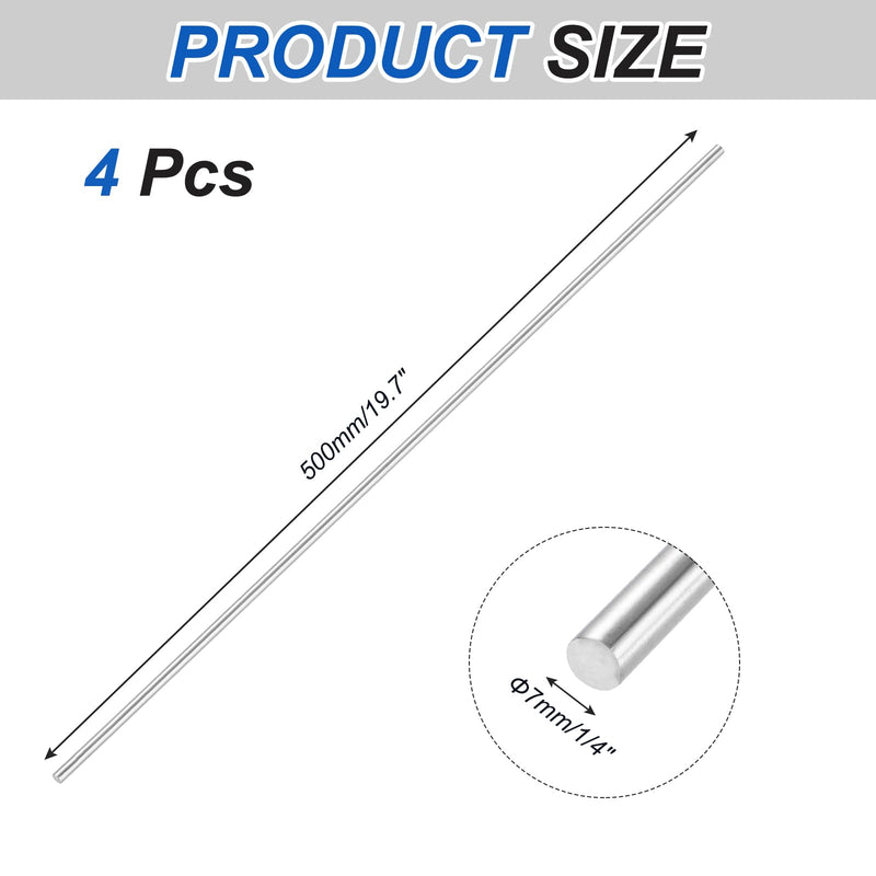 MECCANIXITY 4Pcs 316 Stainless Steel Round Rod 1/4" Dia 19.7" Length Metal Solid Shaft Rods Corrosion Resistant Round Steel Bars Stock for Industrial DIY Project, 7mm x 500mm, Silver 4