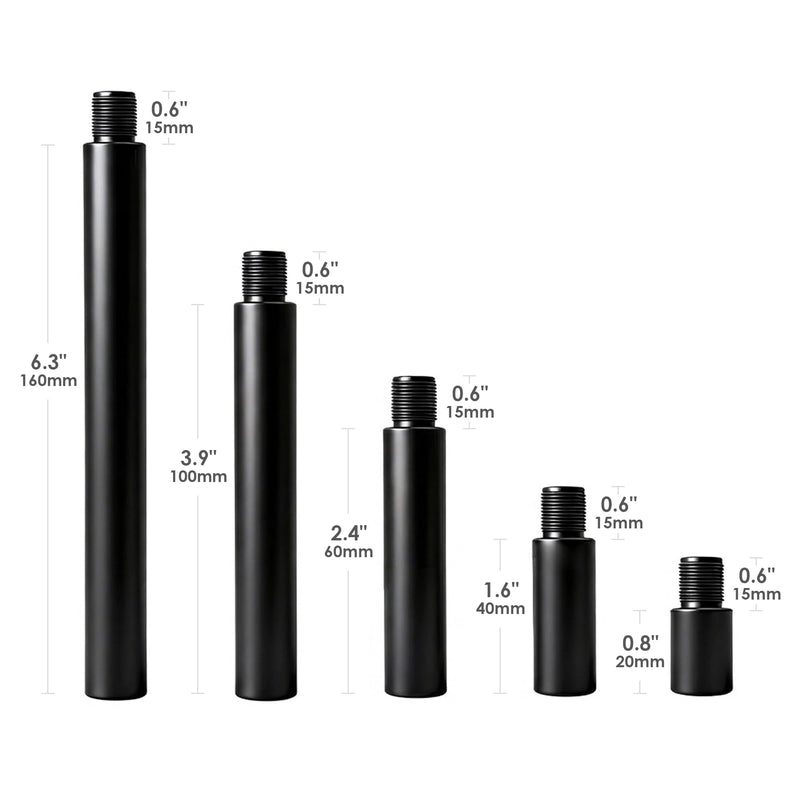 14mm CCW to 14mm CCW Aluminum Connector Tube Set (5-Pack) | CNC Machined 6061-T6 | 0.8″ / 1.6″ / 2.4″ / 3.9″ / 6.3″ Stackable Extension Tubes | M14x1 Left-Hand Thread | Outer Diameter 0.75” (19mm)