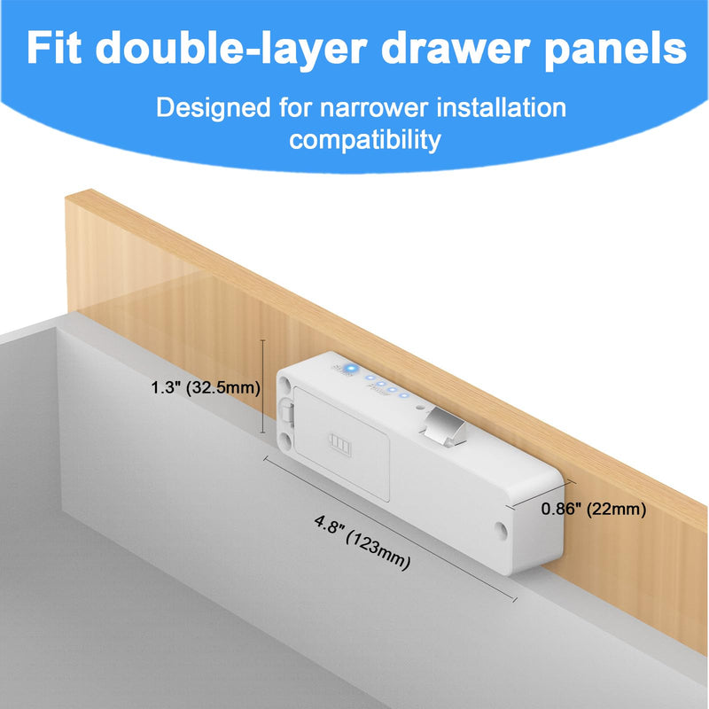 Cabinet Lock RFID Card NFC eLinkSmart Slim Hidden Double-Layer Drawer Lock Child Safety Cupboard Door Lock for Liquor File Kitchen Pantry Furniture Support Phone or Watch App No Drilling White Slim-White
