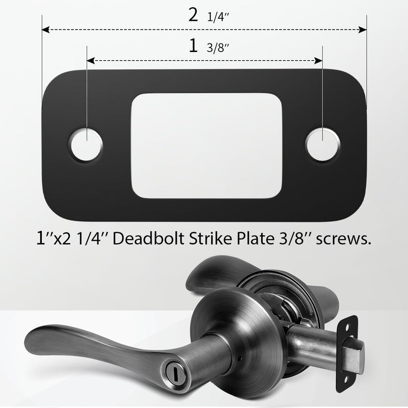 2 Pack Deadbolt Strike Plate Door Backplate, 1" x 2 1/4" Round Corner Deadbolt Strike Plate, Door Strike Plate (Matte Black)