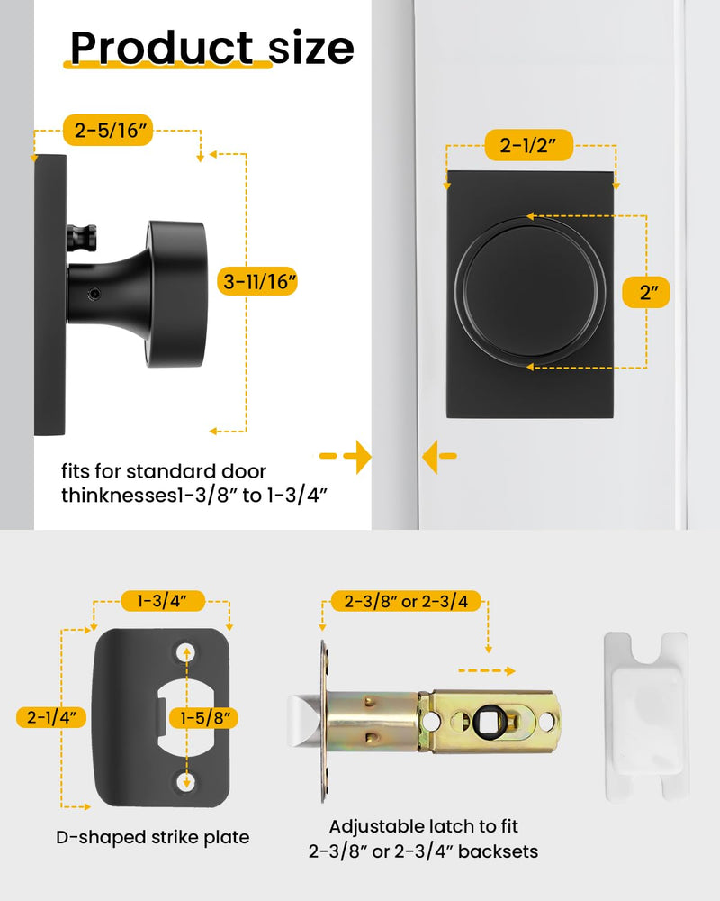 goldenwarm Black Interior Door Knob, Zinc-Alloy Privacy Matte Black Door Knob Interior, Rectangular Heavy Duty Modern Indoor DoorKnob for Bedroom, Bathroom, 1 Pack