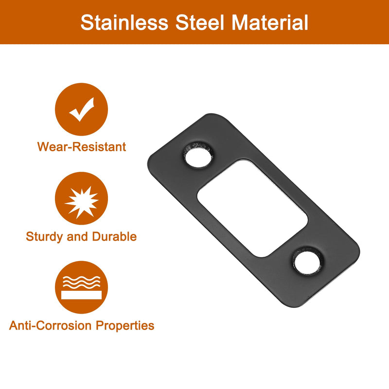 uxcell 4Set Door Strike Plate, 57mm x 25.5mm Stainless Steel Latch Deadbolt Replacement Lock Strike Plate for Door Frame Door Jamb Reinforcement, Round Corner, Black