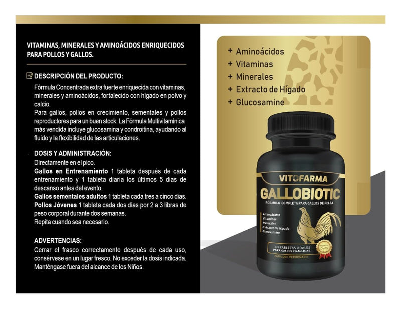 Gallobiotic Natural Multivitamin for Rooster, Hens - 100 Tablets | Vitamina Completas para Gallos - PawsPlanet Australia