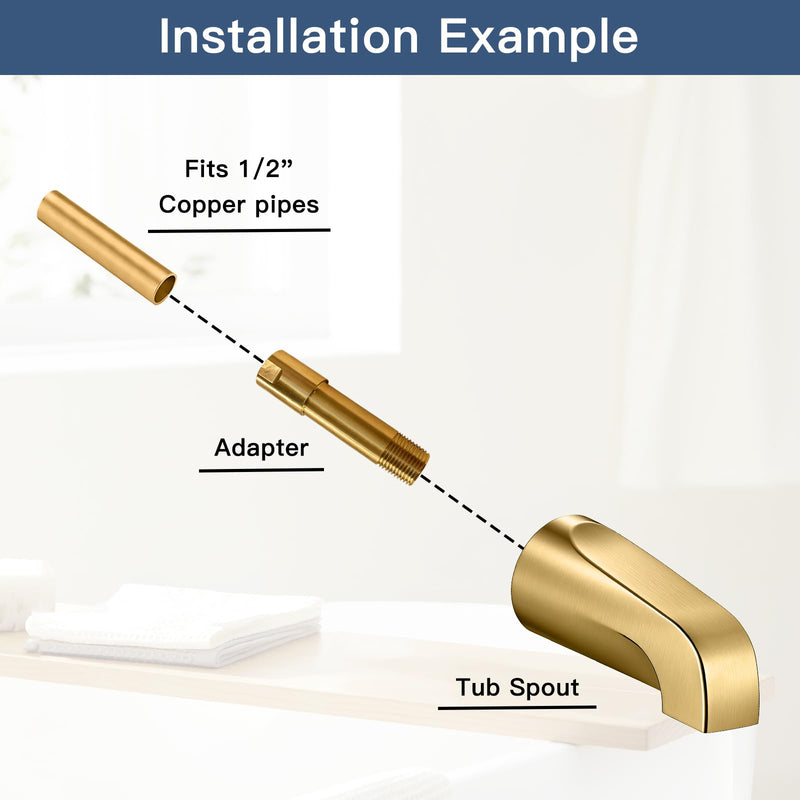 Tub Spout without Diverter, Slip-On Tub Spout, Heavy Duty All Metal Bathtub Faucet with brass,Shower Slip-on Bathtub Faucet for 1/2 Inch Copper Pipe,5-3/8 Inch Bath Tub Faucet Replacement,Brushed Gold Brushed Gold
