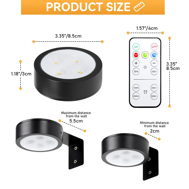4-Pack Picture Light Battery Operated with Remote, Led Lights Dimmable and Timer Painting Light, Art Display Light for Picture Frame Artworking Portrait, Home Wall Decor Puck Lights, Black Black 4 Pack
