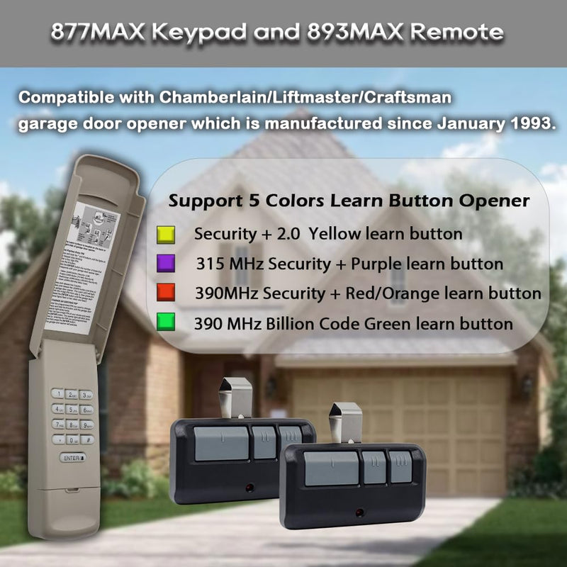 Universal Garage Door Opener Keypads & Remotes for Liftmaster Chamberlain Craftsman Openers Produced Since 1993, Replaces 877/878MAX 893MAX 893LM 373LM 971LM 877LM G940EV-P2 CMXZDCG440 877MAX & 893MAX