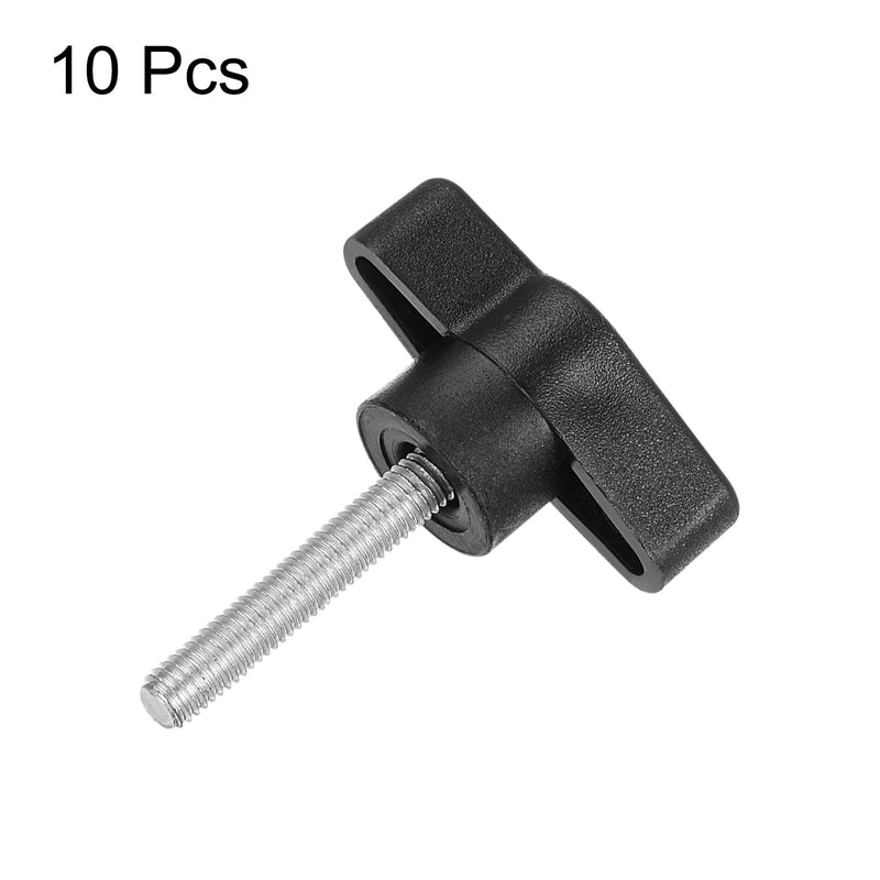 HARFINGTON 10pcs Wing Knobs M5 x 30mm Male Thread Plastic Tee Stud Knobs T Threaded Handles Hand Clamping Tightening Thumb Screws Thumbscrew, Black