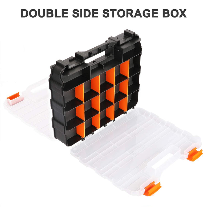 Mayouko Double Side Tools Organizer, Customizable Removable Plastic Dividers, Hardware Box Storage, Excellent for Screws,Nuts,Small Parts, 34-Compartment, Black/Orange,12.6"L x 10.6"W x 3.2"H 34 Compartments Orange