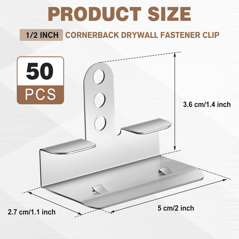 Shimeyao 50 Pack 1/2 Inch Drywall Corner Repair Clips – Wall Back-up Fasteners for Studs, DIY & Professional Wall Repair