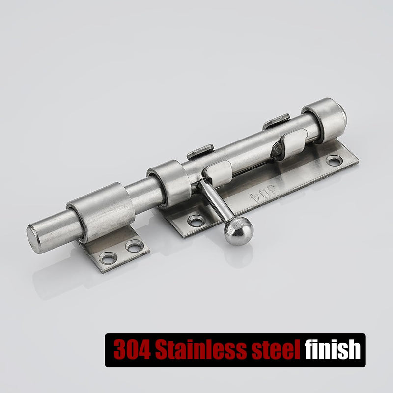 JQK Sliding Bolt Gate Latch, 6.3 Inch (Thick 2.4mm) Heavy Duty 304 Stainless Steel Barrel Bolt with Padlock Hole, Interior Door Latches Brushed Finish 2 Pack, DL300-BN-P2 6Inch(2 Pack) Brushed Steel