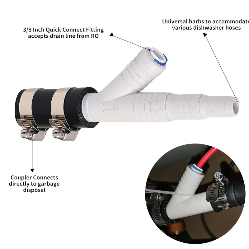 Dishwasher Drain Hose Adapter Kit - With 3/8-inch Quick Connect Fitting | ro drain line adapter for a Water Filter and 7/8-inch Fitting for a Dishwasher No Drilling Required, Compatible with WP164020 3/8 Inch