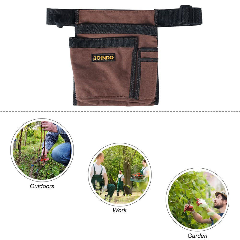 Tool Pouch Belt, Utility Belt Bag with 5 Pockets, Tool Apron Pouch, Garden Tool Belt for Men Women Carpenters Electricians Mechanics Brown