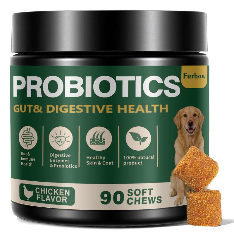 Probiotics for Dogs - Dog Probiotics for Yeast, Itchy Skin and Itchy Ears, Digestive Health, Diarrhea Relief, Gut & Immune Support - with 7 Enzymes, 6 Prebiotics & Omega-3 (Chicken Flavor 90ct)