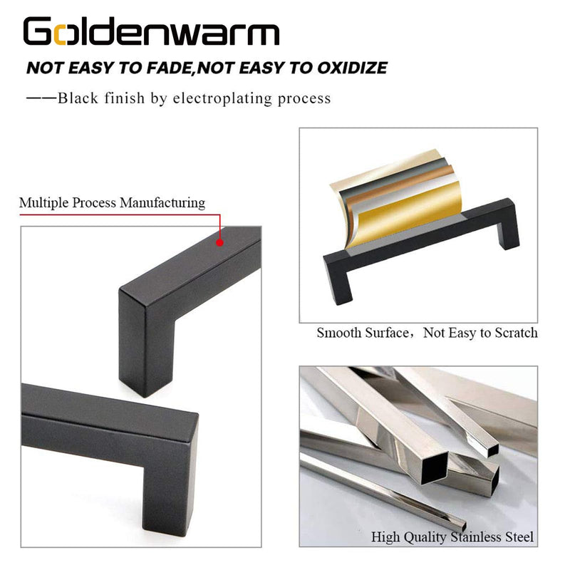 goldenwarm 10 Pack 5 Inch Black Cabinet Handles Matte Black Drawer Pulls Stainless Steel Cabinet Hardware Square Bar Modern Cabinet Handles for Kitchen Bathroom Cupboard 5 Inch Hole Centers