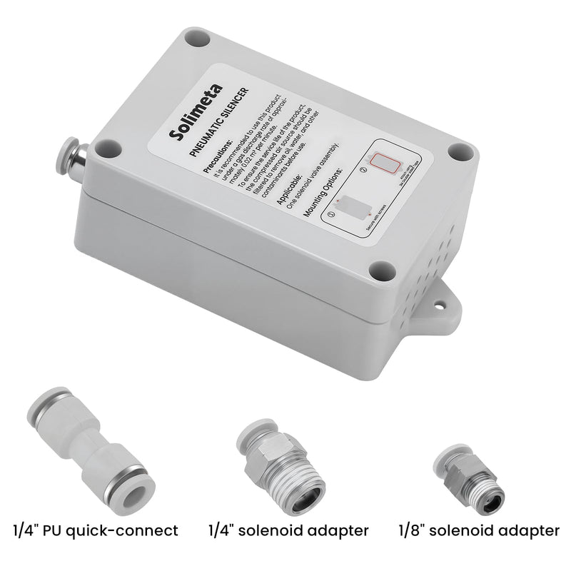 Patented pneumatic muffler, 1/4" inlet Pneumatic Exhaust Silencer – Single Solenoid Valve Compatible, Noise Reduction Muffler for Air Compressors & Pneumatic Equipment