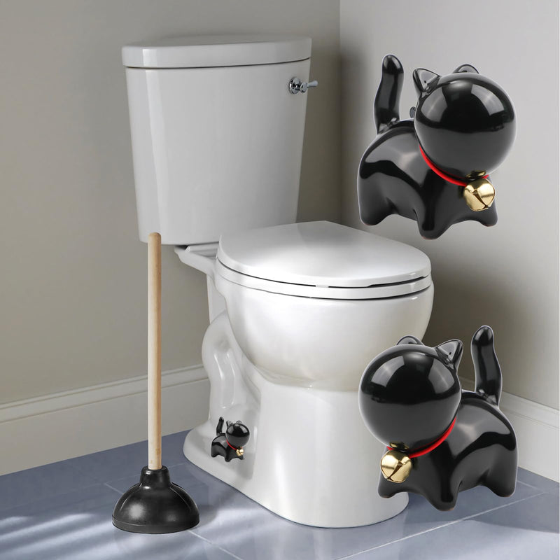 2pcs Toilet Bolt Caps, Cat Toilet Bolt Covers Hidden Ceramic Toilet Screw Caps Kitten Decorative Toilet Replacement Parts Cute Bathroom Decor (Black)