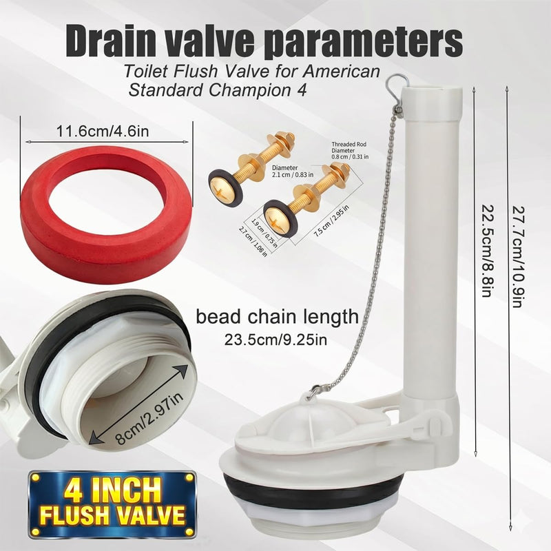 4-Inch Flush Valve Kit for American Standard Champion 4 | Fits 4215A/4149A/4260/4266 tanks; silicone flapper, gasket and brass bolts help stop leaks and ghost flushing. White