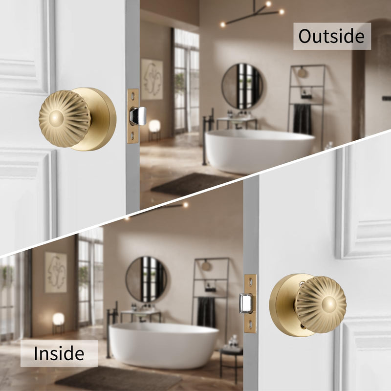 Gold Interior Door Knobs, Non Locking Door Knob Door Handles for Hall & Closet, Passage Seashell Knobs