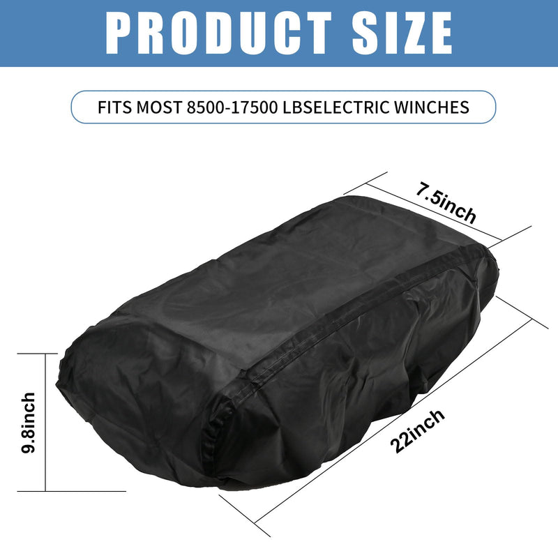 Winch Cover, Winch Cover Waterproof, Heavy Duty 600D Oxford Fabric Winch Covers for 8500-17500 lbs Electric Winch, Dustproof Sunproof UV Resistant Tear Resistant Durable, 22″ x 9.8″ x 7.5″