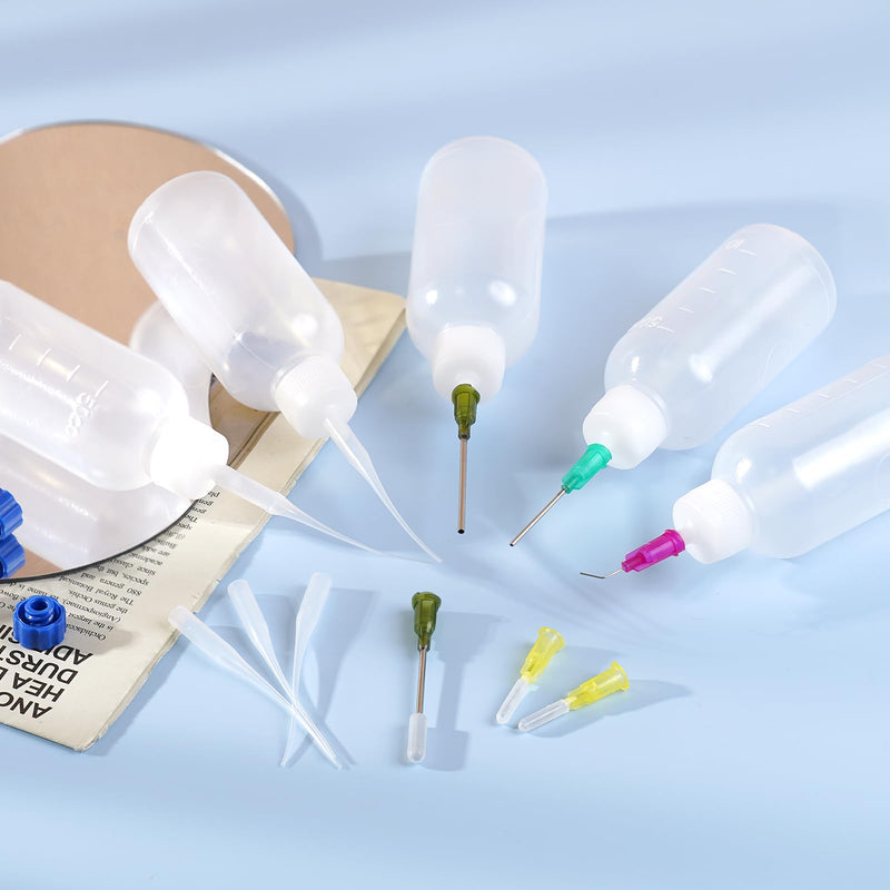 30ml Glue Precision Tip Applicator Bottle,Needle Tip Squeeze Bottle with 14ga 16ga 18ga 20ga 25ga Blunt Needle Oiler and Storage Caps 30ml