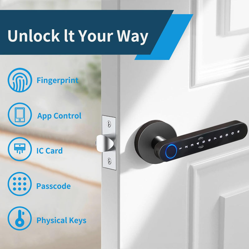 EIYSIE Fingerprint Door Lock, Smart Door Knob with Keypad, Keyless Entry Door Lock Handle, Biometric Door Knob with App Control for Bedroom Home Office Apartment