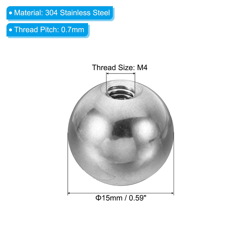 PATIKIL M4x15mm Ball Nuts Knob, 2 Pack Female Thread 304 Stainless Steel Round Blind Hole Screw Cap Cover for Lighting Machinery DIY Decoration, Silver