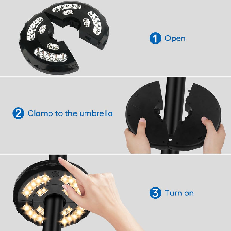 Patio Umbrella Light Rechargeable Warm White 3 Lighting Modes Cordless,Umbrella Pole Light for Patio Umbrellas Camping Tents