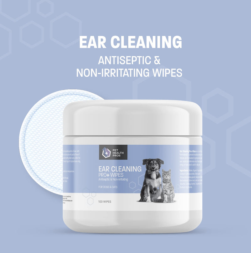 Ear Cleaning Pro+ Wipes - Dog Ear Cleaner Dog Ear Wipes - Advanced Antiseptic Cat Ear Wipes for Dogs - Non-Irritating Cat & Dog Ear Cleaner Wipes - Clean, Dry & Acidify Ear - 100 ct