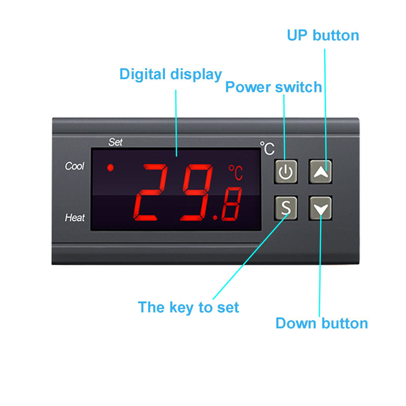 Digital Temperature Controller STC-1000 Digital LED Display DC 24V 10A Celsius Heating Cooling Centigrade Thermostat Sensor 2 Relay Output with NTC 10K Thermistor Sensors Temperature Probe