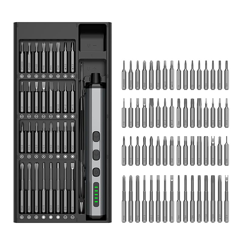Mini Electric Screwdriver Set, 68-in-1 Cordless Precision Screwdriver Kit, 3.7V Rechargeable with 5 Adjustable Torque & 4 LED Lights, Small Power Tool for iPhone, Laptop, Drone, Glasses & Watch Repair 68 in 1 Precision Electric Screwdriver Kit