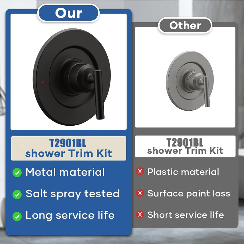 Replacement for Moen T2901BL Gibson Shower Valve Trim Kit,Compatible with Moen Gibson Posi-Temp 2510/2520/2570/2580/2590 Pressure balanced Valves,Posi-Temp Valve Required,Black