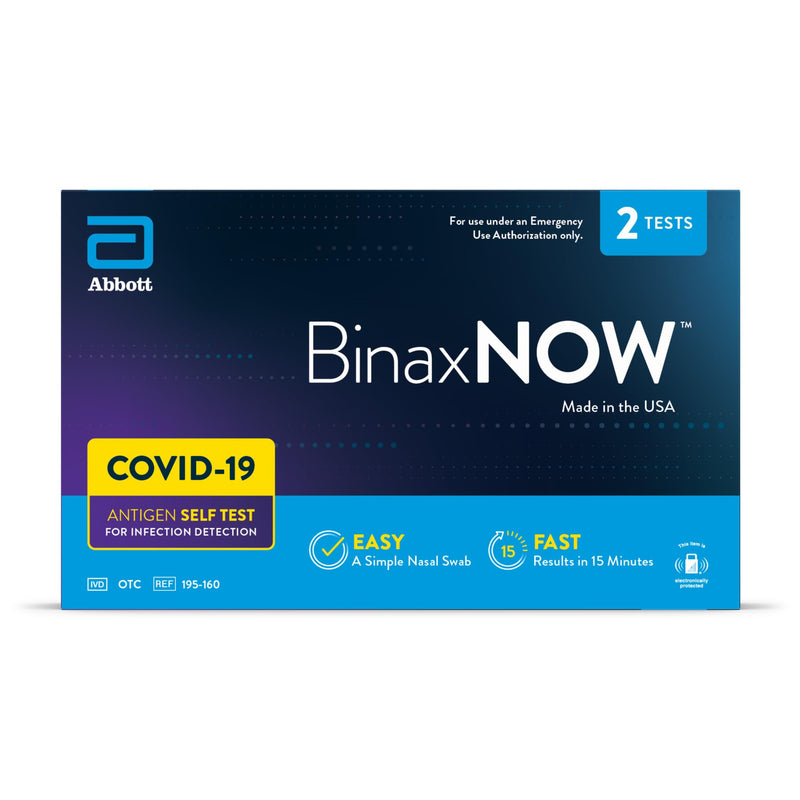 BinaxNOW COVID-19 Antigen Self Test, 1 Pack, 2 Tests Total, COVID Test With 15-Minute Results Without Sending to a Lab, Easy to Use at Home 2 Test Total