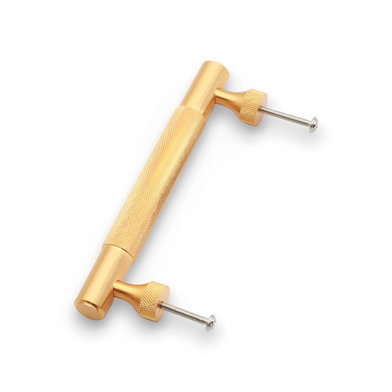 Infinity Decor Pair of Satin Brass Knurled Cabinet Drawer T Bar Pull Handle - 160mm Ideal for Kitchen Cupboard, Wardrobes, Interior Furniture Doors