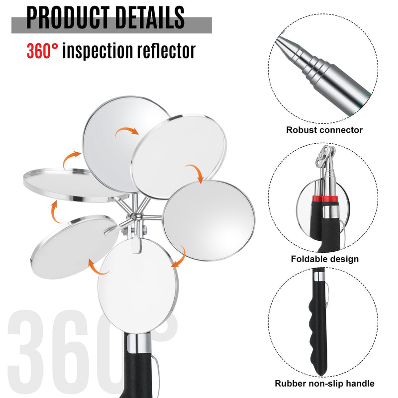 6 Pcs Telescoping Inspection Mirror,Retractable 30 Inch Mechanical Mirror Tool,Under Vehicle Inspection Mirror,Car Visual Reflector,Retractable Under Vehicle Detection Mirror Repair Tool