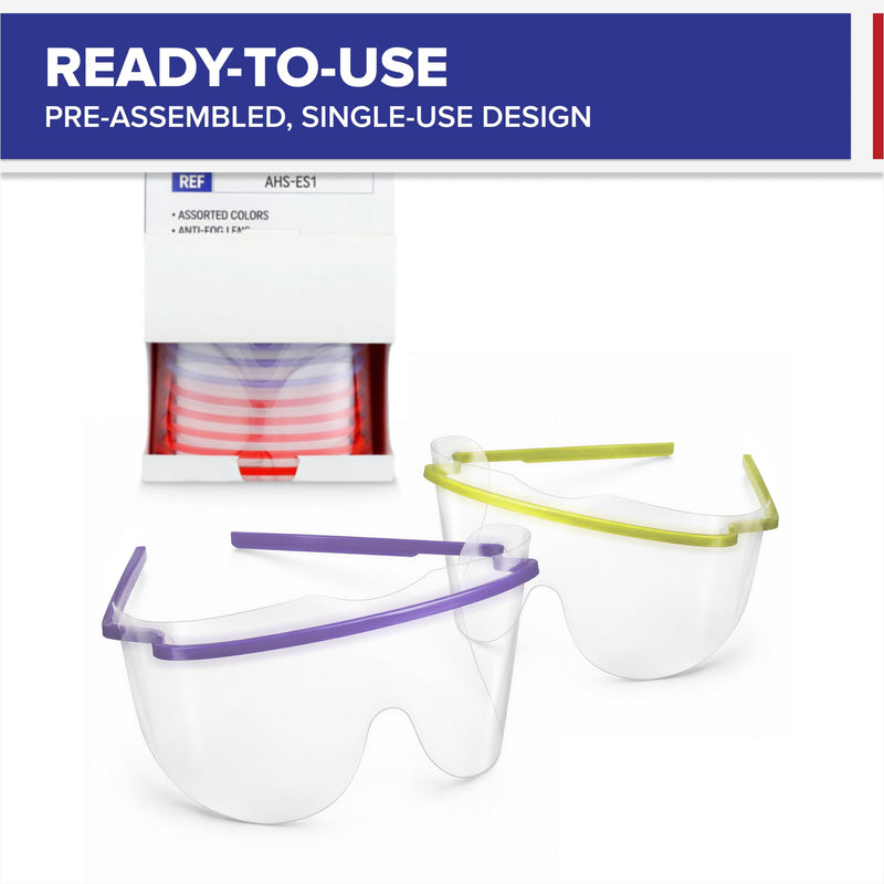 American Hospital Supply Eye Shield Glasses, Pre-Assembled Protective Eyewear PPE for Hospitals & Medical Use, Lightweight Eye Protection Frame, Box of 25 Eye Shields Only - Box of 25