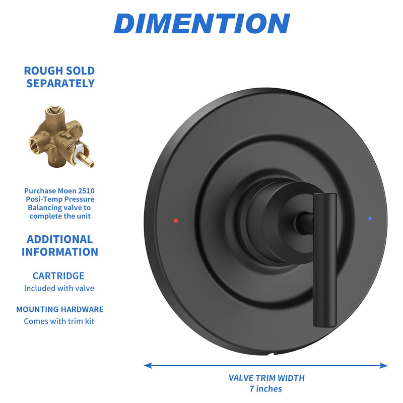 Replacement for Moen T2901BL Gibson Posi-Temp Valve Trim Kit, Matte Black Shower Trim Kit Shower Lever Handle (#2510 Valve Required)