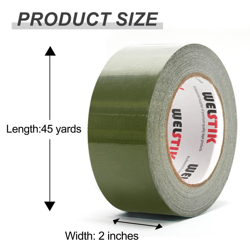 WELSTIK Professional Grade Army Green Tape Duct Tape, Waterproof Duct Cloth Fabric,Duct Tape for Photographers,Repairs, DIY, Crafts, Indoor Outdoor Use,2 Inch X 45 Yards, Olive Green 2"X45yard
