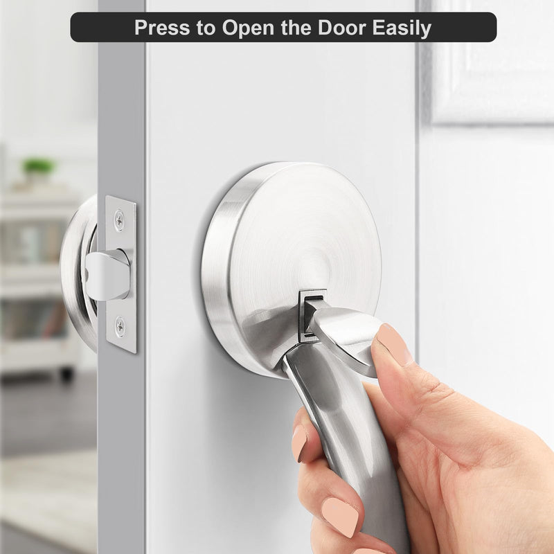 Probrico Satin Nickel Round Front Door Handle,Entry Door Handle Set with Door Knob,Exterior/Interior Passage Door Handleset Reversible for Right and Left Handed,1Pack 1
