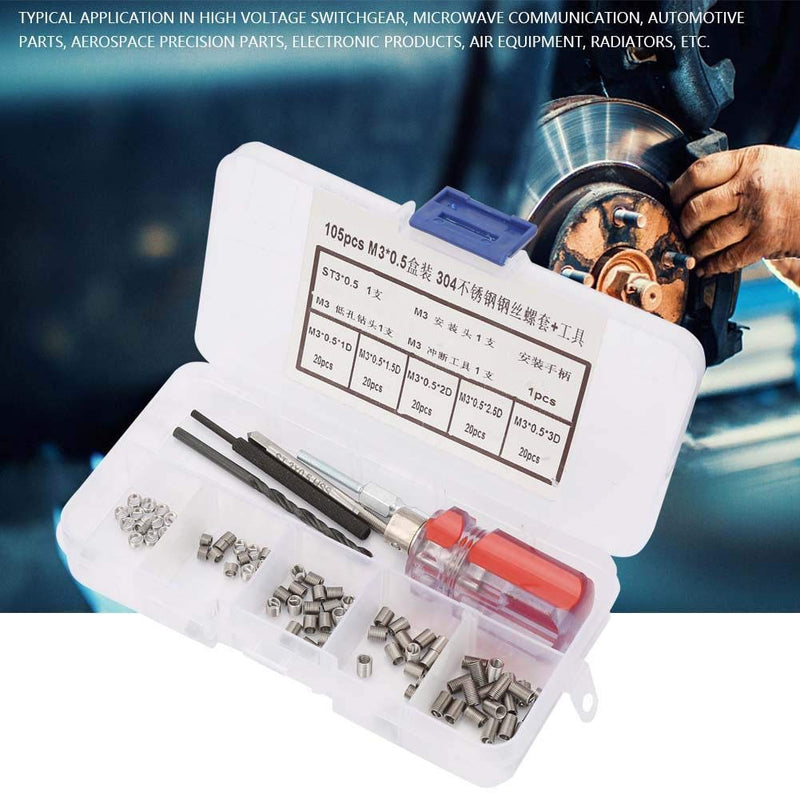 105pcs Threaded Inserts Repair Kit Stainless Steel Helicoil Type Wire Insert Installation Set (M3 x 0.5) (M3 x 0.5)