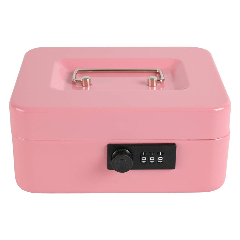 xydled Steel Cash Box Safe with Combination Lock,Money Safe Box with Removable Coin Tray,Medium,7.87"x 6.30"x 3.54",Pink Pink Medium