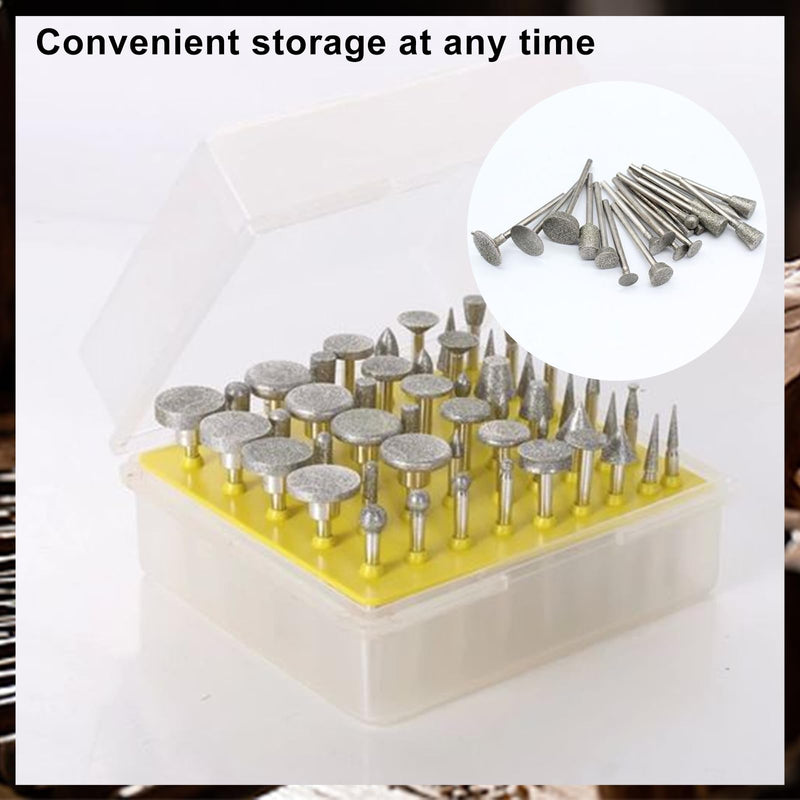 CNQLIS 50 Pcs Diamond Burr Set Coated Grinding Stone Carving Bits, Diamond Bits for Dremel Rotary Tools Big Head