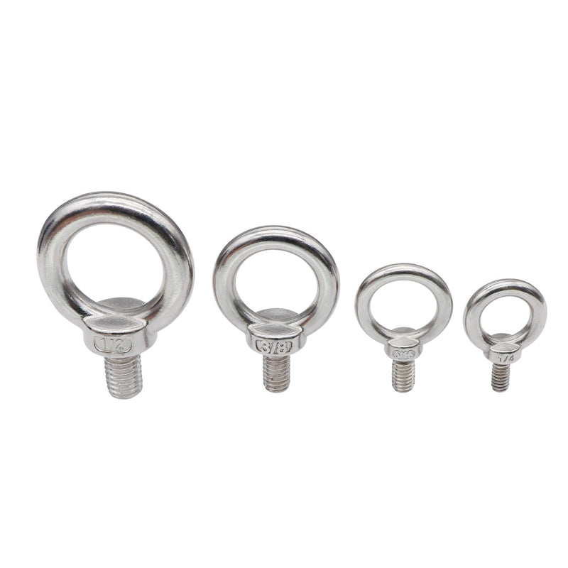 Aiwaiufu 4 Packs 1/4"-20 Eye Bolts, 316 Stainless Steel Marine Grade Shoulder Eye Bolts, UNC Standard Threaded Lifting Ring Bolts
