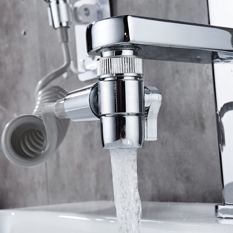Faucet Diverter Valve with Aerator, 3-Way Diverter Valve for Hand Held Shower, Sink Faucet Splitter for Kitchen and Bathroom, with 55/64'', 15/16'', G1/2” Adapters Sliver with 3 Adapters