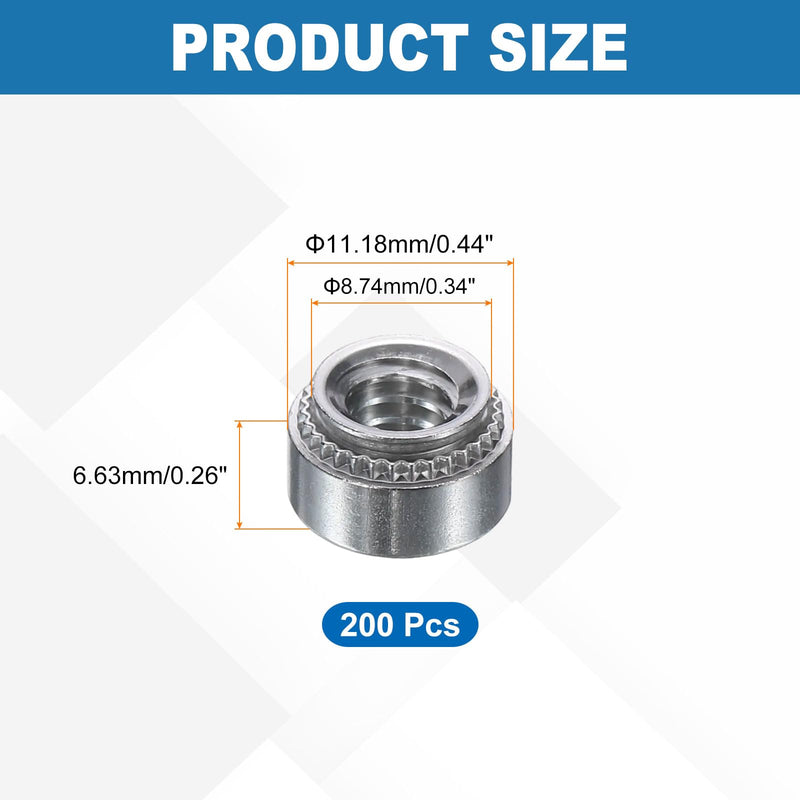 uxcell 200Pcs Self-Clinching Nuts, 1/4"-20 x 0.26 304 Stainless Steel Pressure Rivet Nut Mounting Hardware Fastener for Construction Industry 1/4"-20 x 0.26" 200