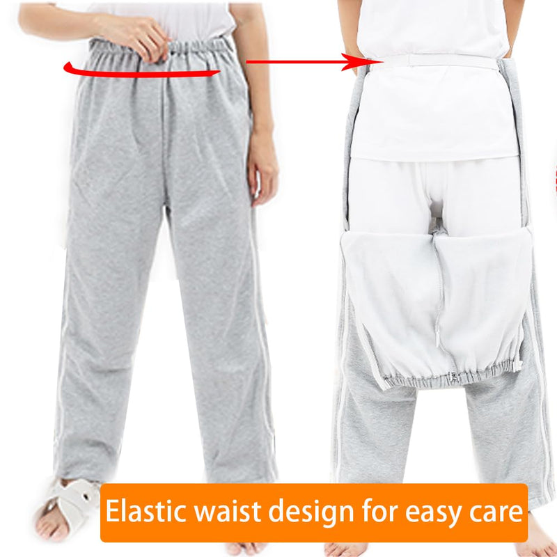 Unisex Patient Pants,Bedridden Patient Clothing,Disability Clothing,Leg Post Surgery Pant for Fracture Medium Grey