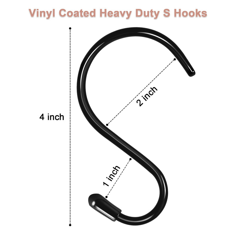 12 Pack 4 inch S Hooks for Hanging Heavy Duty, Large Vinyl Coated Closet S Hooks Non Slip Metal S Hooks for Hanging Kitchen Utensil Pot Pan Cups Clothes Jeans Towels Hats Bags Plants (Black) Black