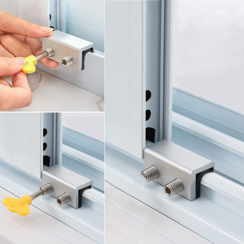 Window Locks, 4 Sets Sliding Security Window Lock with Key for Vertical & Horizontal Sliding Windows & Sliding Doors, Adjustable Window Locks Security Window Stoppers for Patio Bedroom Home and Office 4 Set Double Lock