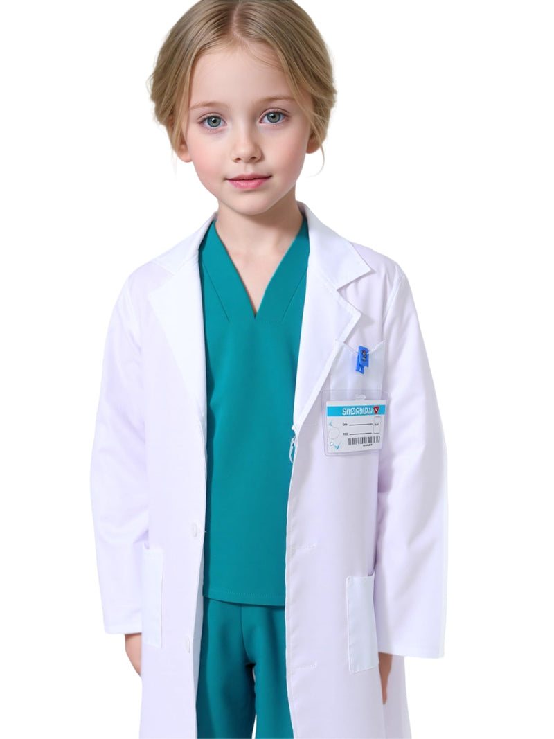 GZ-LAOPAITOU Doctor Costume for Kids Halloween Doctor Dress Up Birthday Cosplay Career Day Role Play Outfit Green 3-4 Years
