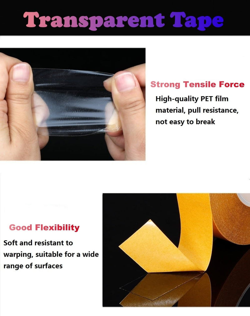 Super Thin Double Sided Adhesive Tape 1Inch x 66Feet Transparent Sticky Tape for Making DIY Crafts, Paste Photo, Scrapbook, Gift Wrap, Rug Fixed, Woodworker, Fashion Clothing, Wall Decor, Cat Training 1 Inch x 66 Feet