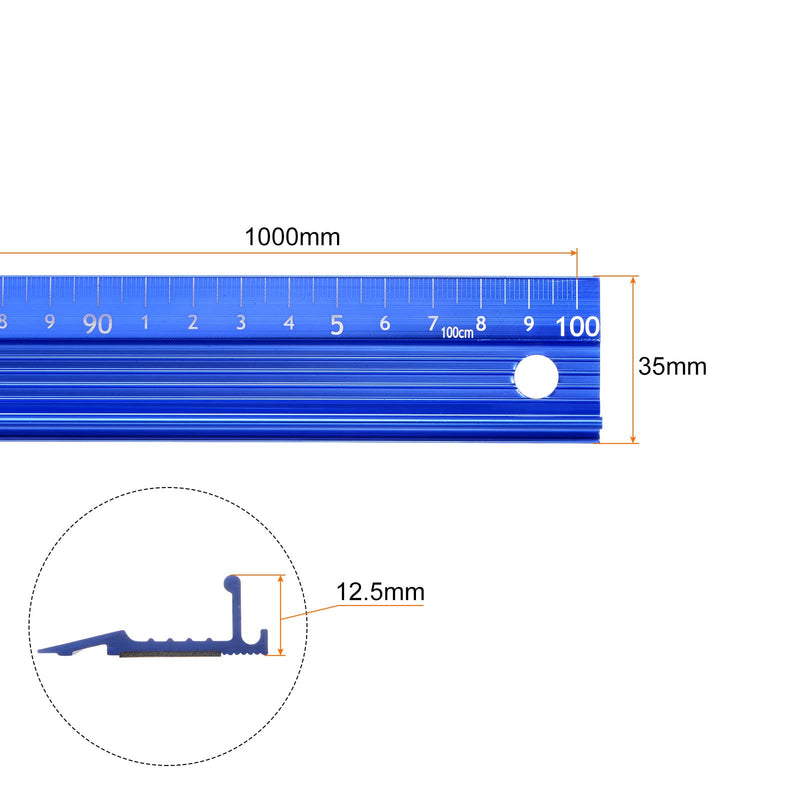 HARFINGTON Raised Grip Metal Ruler 100cm Metric Ruler Measure Aluminum Alloy Anti Slip Protective Ruler Straight Cutting Ruler Measuring Tool with Hanging Hole for Cutting Measuring, Blue